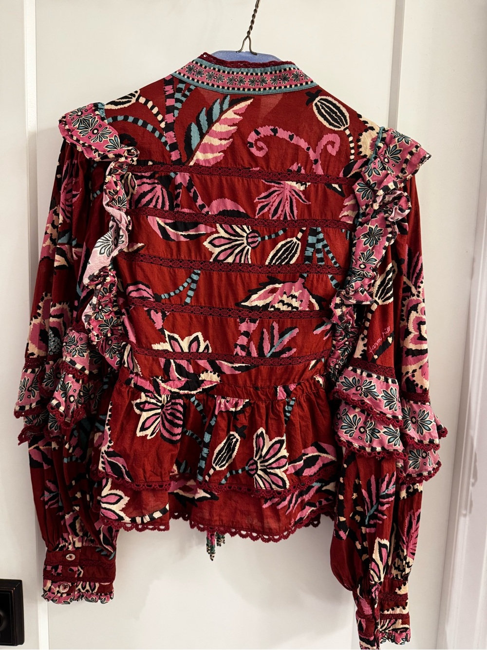 FARM Rio Burgundy Floral Ruffle Button-Front Blouse - Picture 4 of 4